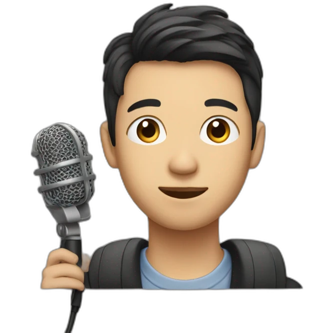 An Asian young man with podcast mic emoji