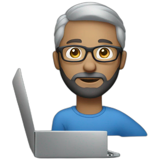 Person (white male, black and grey hair and beard with blue eyes and glasses) working on macbook laptop emoji