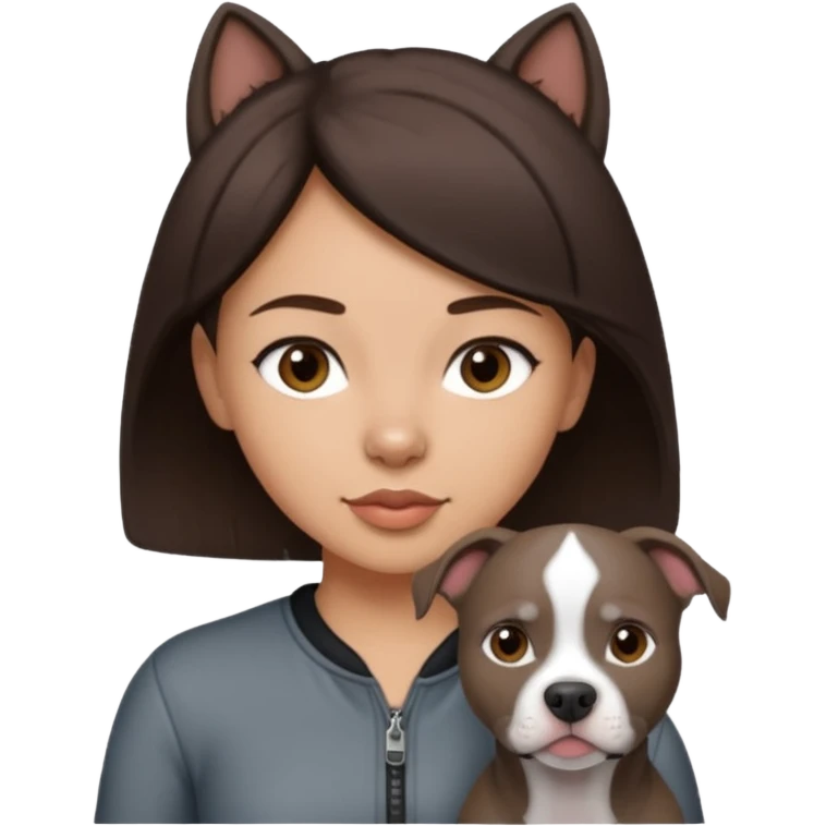 Grey pitbull with one darkBrown haired Girl  emoji