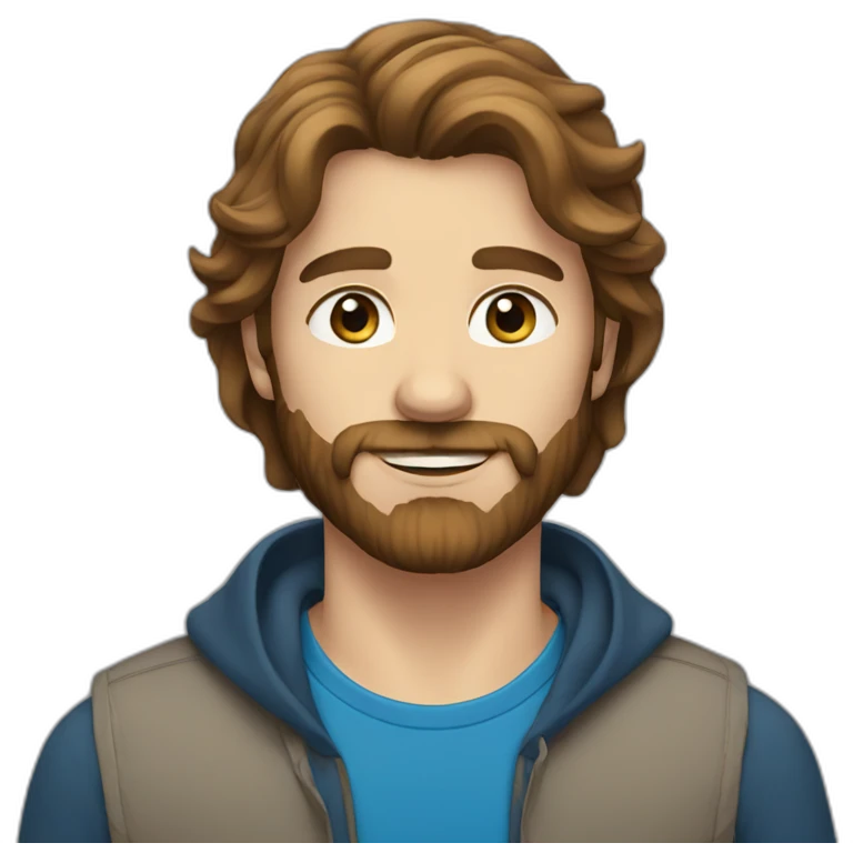 man long brown hair, beard and blue eyes emoji