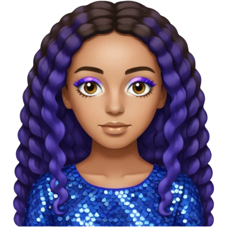 Solange with long dark brown hair, periwinkle sequin outfit  emoji