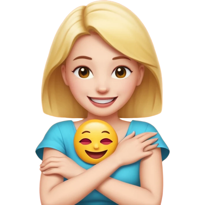 A woman with arms crossed holding neck laughing emoji emoji