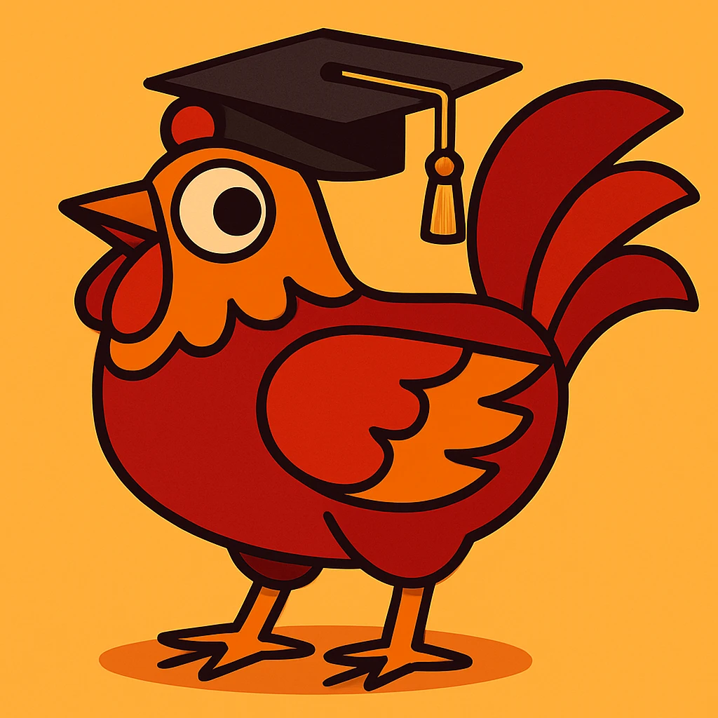 Add a graduation cap to the clever chicken, keep vibrant cartoon style. emoji