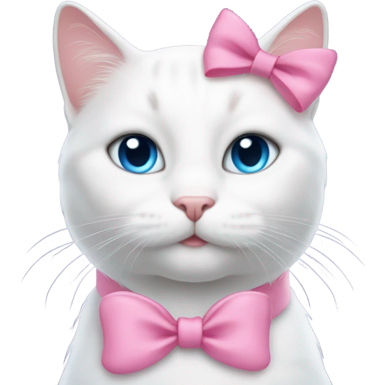 blue eyed white cat with pink bow on top of head and pink bow around neck emoji