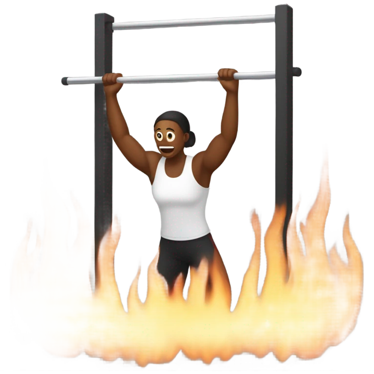 person pulling down a bar at the gym with fire in the background emoji