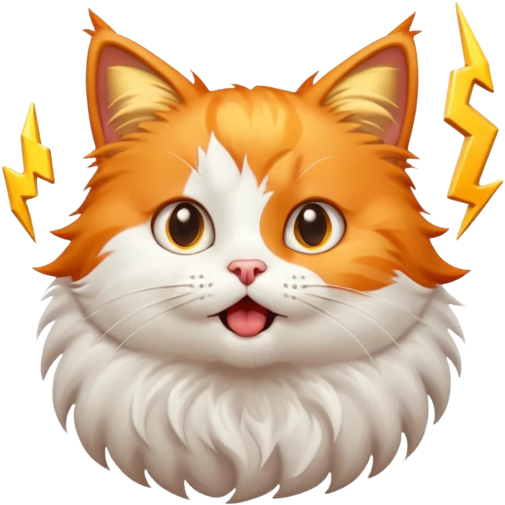 A very cute cat that got shocked from electricity, lightning around it emoji