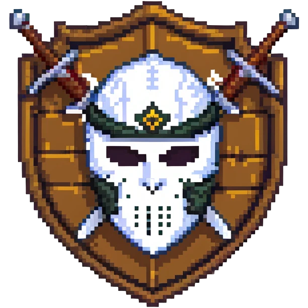 Shield badge with a hacker mask and crossed swords, dark themed for cybersecurity professionals emoji