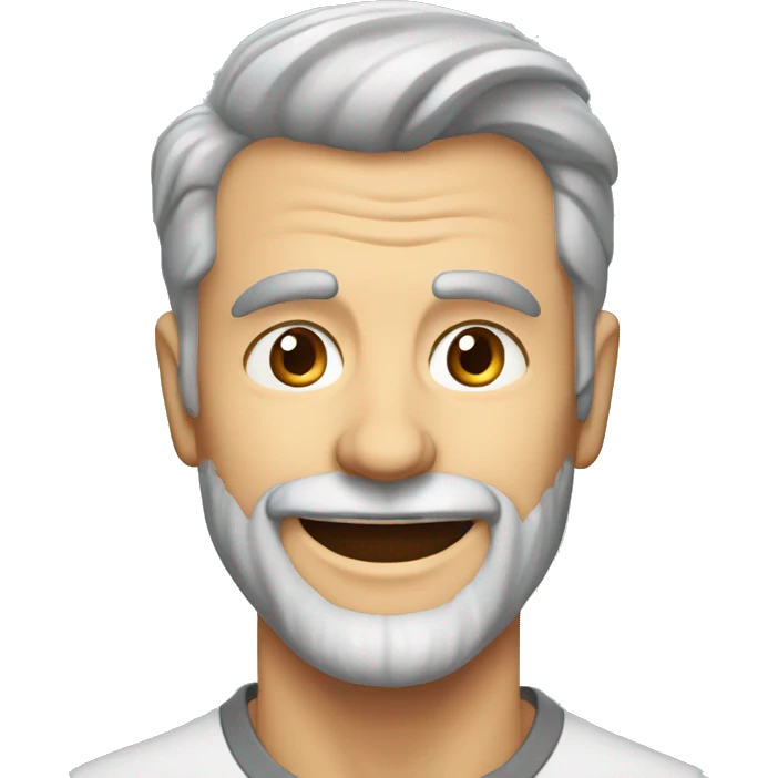 mid 50s dad, grinning, muscular, with beard, grey hair, portrait, wearing v necj t shirt emoji