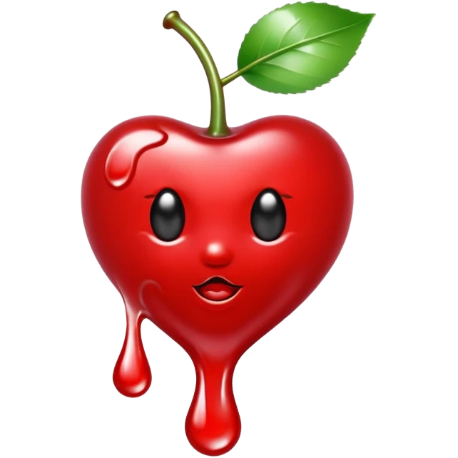 bitten cherry, liquid silver chrome, playful erotic symbolism, glossy shine emoji