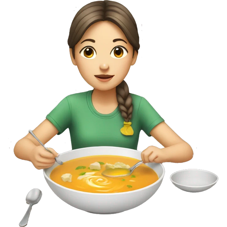 Girl eating soup on a table emoji