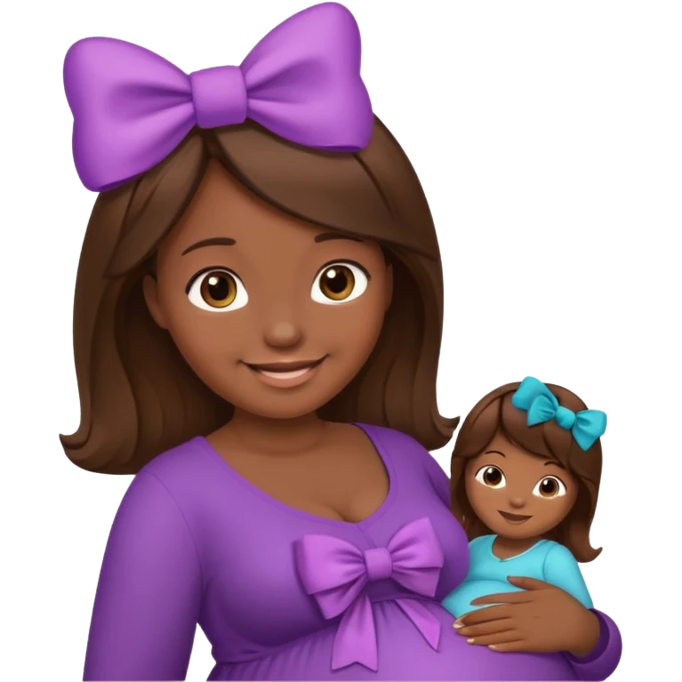 pregnant woman, brown hair, dark skin, bow in hair emoji