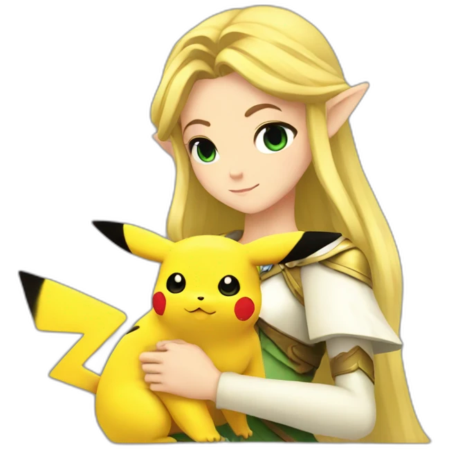 Princess Zelda cuddling a pikachu emoji