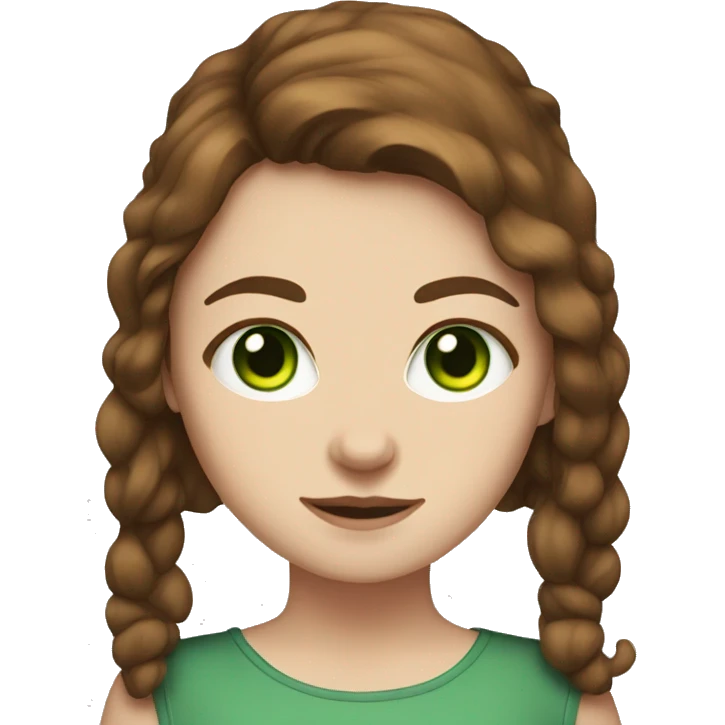 A white girl with brown hair and green eye and a cat emoji