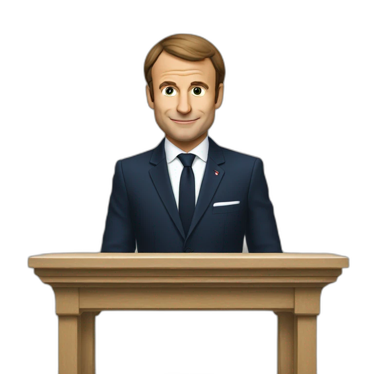 Macron qui fait un salut emoji