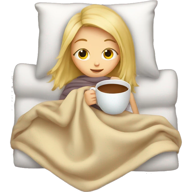 blond girl inside a blanket sipping coffee in bed emoji