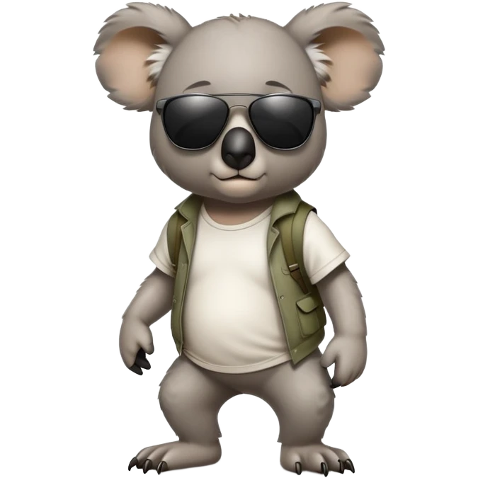anthropomorphised koala in casual clothing, wearing dark sunglasses, walking upright, looking like a tough guy emoji
