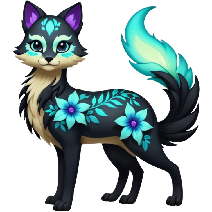 Multicolored gloomy glowing bioluminescent dark edgy gothic spooky cool badass pretty cool elegant realistic floral exotic Falvie-Fionbri-fursona, full body emoji