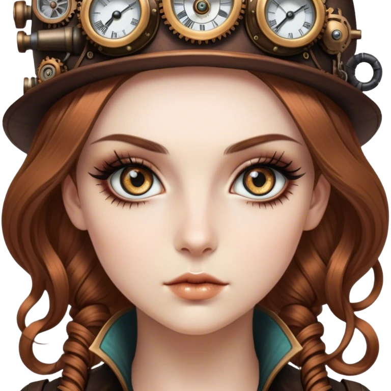 Cinematic 32k HD, Beautiful Steampunk style woman with large glistening eyes, ultra realistic details, each lash, eye, and hair is shown in stunning detail as though captured in a timeless photograph, rich textures, visually rich, so lifelike it could leap off the page at any moment emoji
