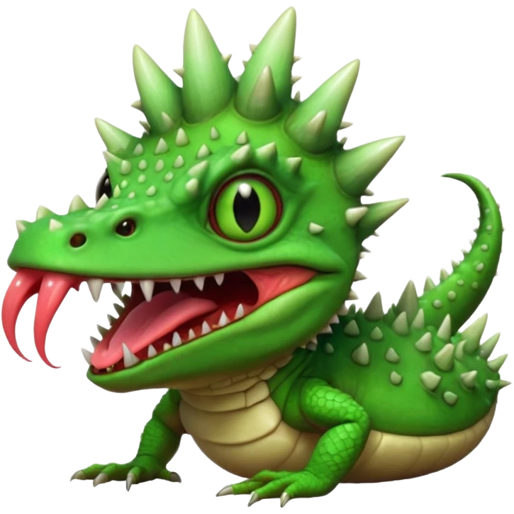 poisonous mushroom reptile monster portrait, head and shoulders only, lizard-like face, spiky mushroom growths, toxic green glow, creepy tongue, fantasy animal vibe, 3D cartoon, mobile game icon style, clean background, no text, no watermark

 emoji