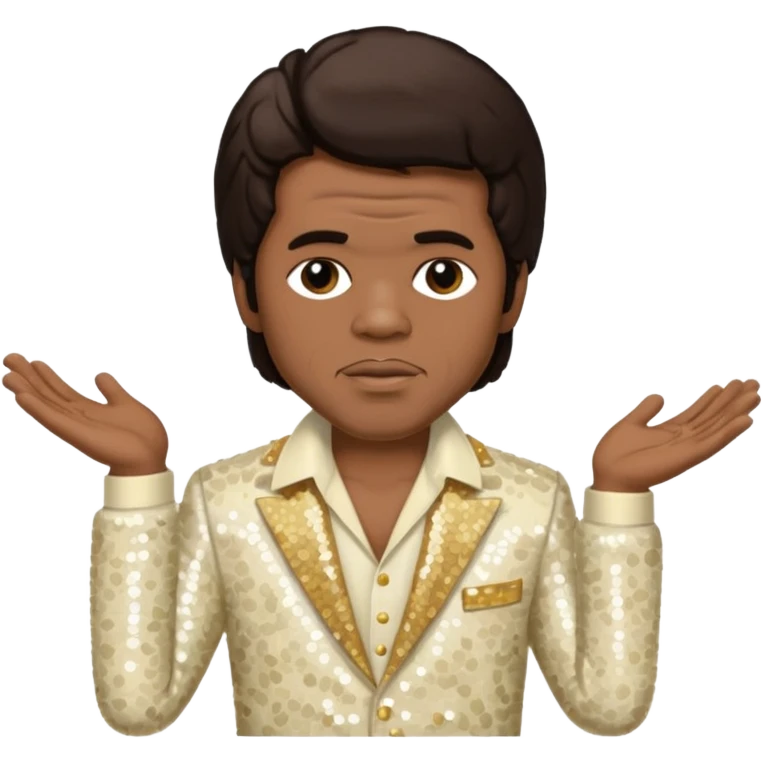 James Brown with dark brown hair, ivory sequin outfit emoji