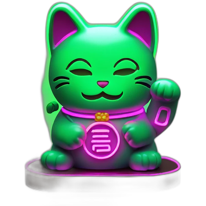 maneki neko 3d in the form of green neon sign emoji