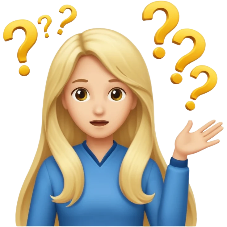lady with long blonde hair throwing question marks in the air saying why emoji