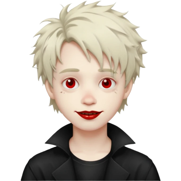 Happy pale Goth boy with shaggy hair, and messy, smudged, red, lipstick  emoji