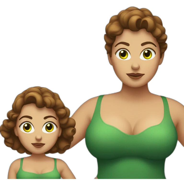 big woman with big brassiere,brown hair,green eyes emoji
