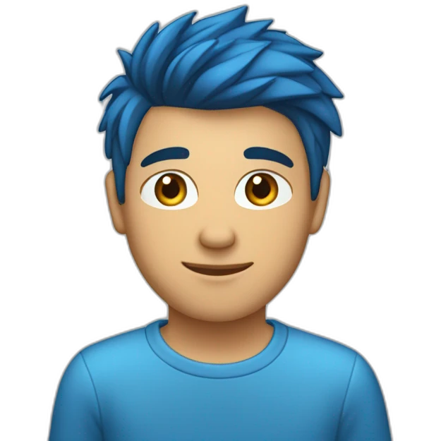 Un jeune homme avec les cheveux couper dégradé bas et teinture bleu étoile. emoji