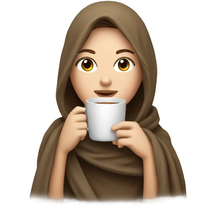 White girl brunette inside a blanket sipping coffee eyes closed emoji