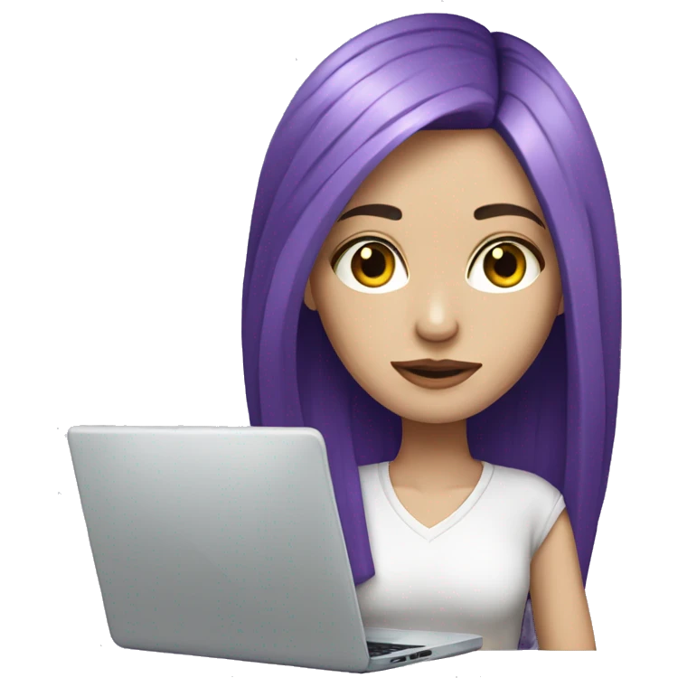 Graphic Designer argentinian girl with a laptop, long straight purple hair, purple eyes and pale skin emoji