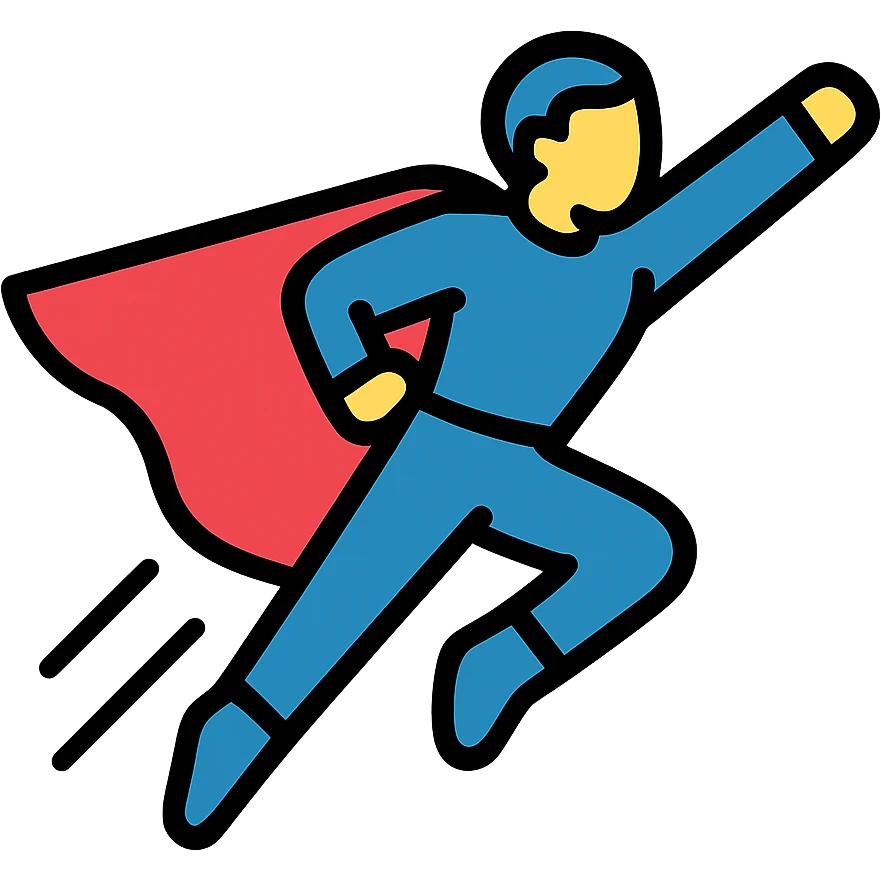 Superhuman hero with cape flying through air, powerful stance emoji