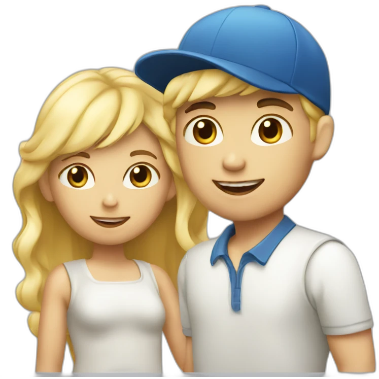 Blond hirl and boy with cap emoji