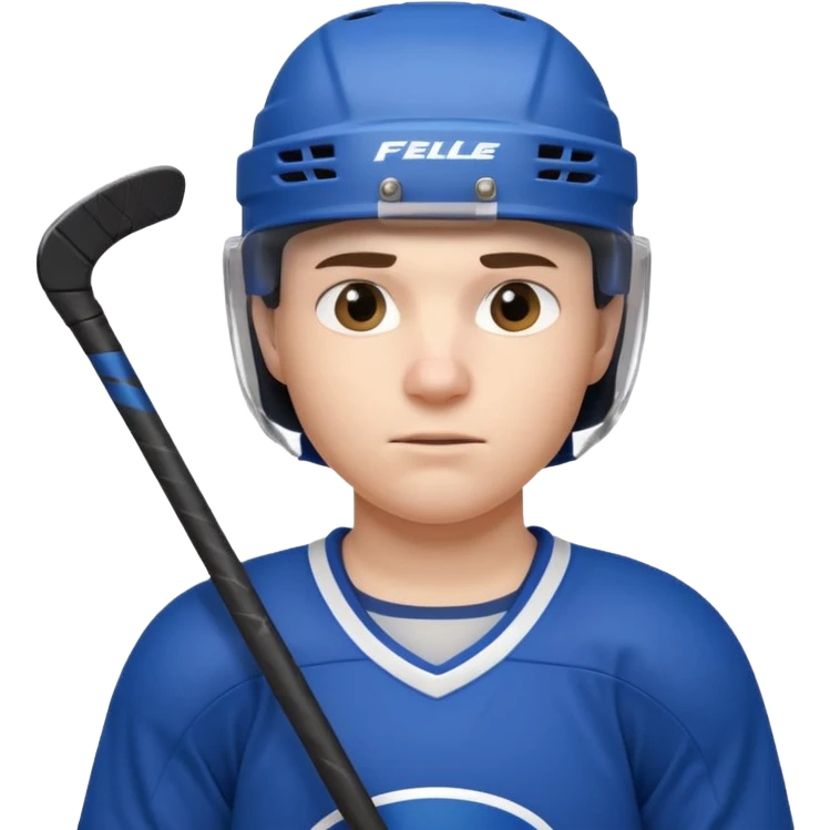 ice hockey player portrait, head and shoulders only, wearing hockey helmet with visor, team jersey collar, holding hockey stick near shoulder, focused competitive expression, 3D cartoon style, mobile game icon style, clean background, no text, no watermark

 emoji