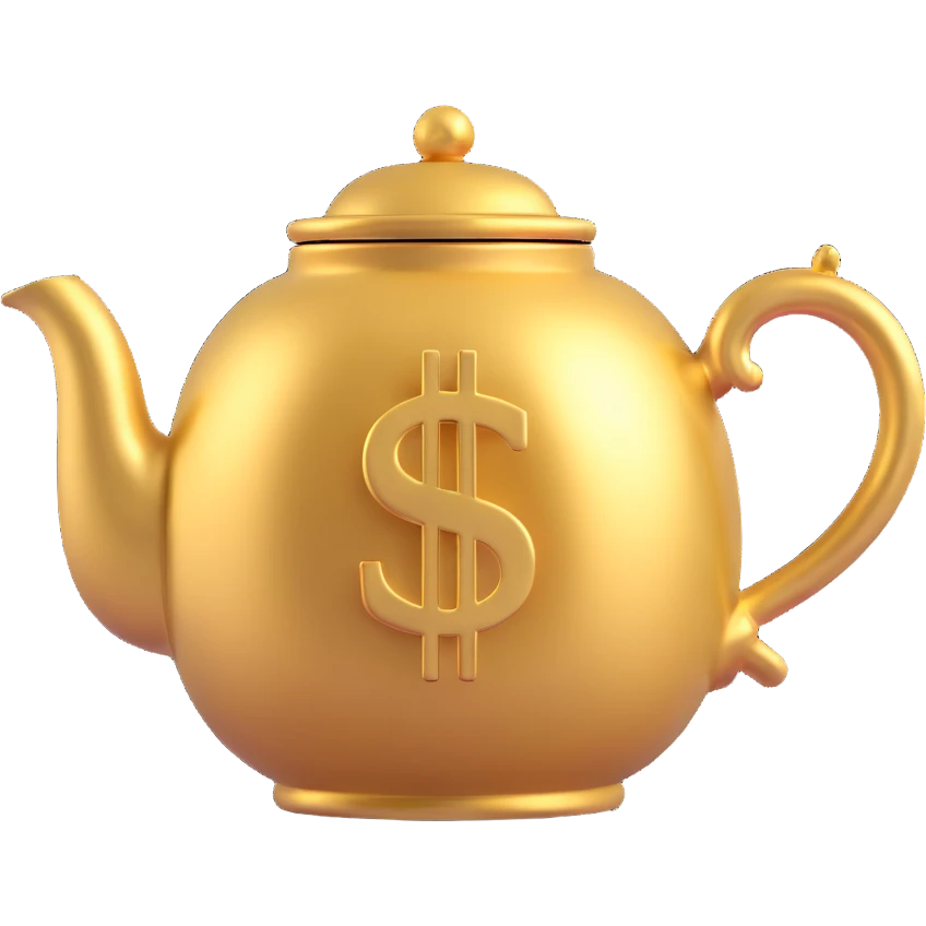 a shiny gold teapot with a dollar symbol on it emoji