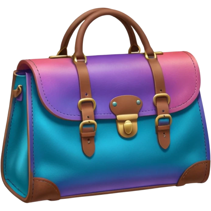 coins in gradient of turquoise, blue, pink, purple, and coral color inside a brown leather bag emoji