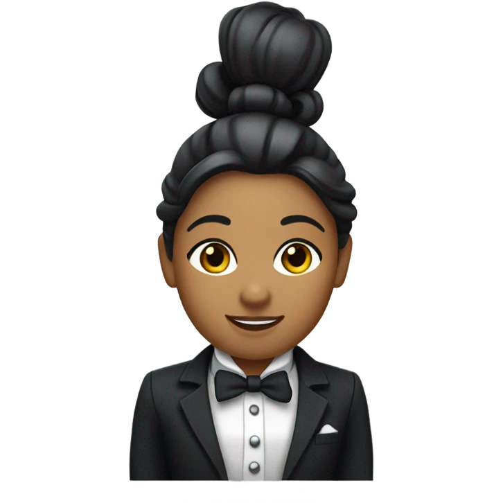 a female butler with a professional and elegant demeanor. She has her hair neatly tied in a ponytail and wears a classic butler uniform, including a tailored vest, crisp white shirt, and bow tie. emoji