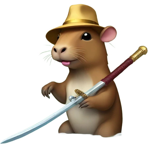 capibara in river with sword and NewYear Hat emoji