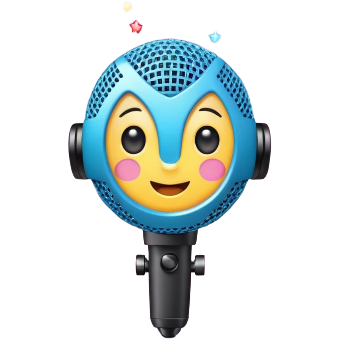 cheerful news microphone with anime eyes and sparkles, representing anime news, fun emoji style emoji
