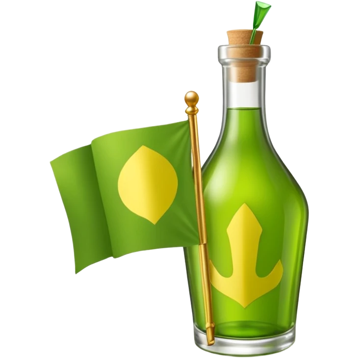 Une bouteille de chartreuse verte sous forme de drapeau avec ecrit chartreuse sur l'etiquette emoji