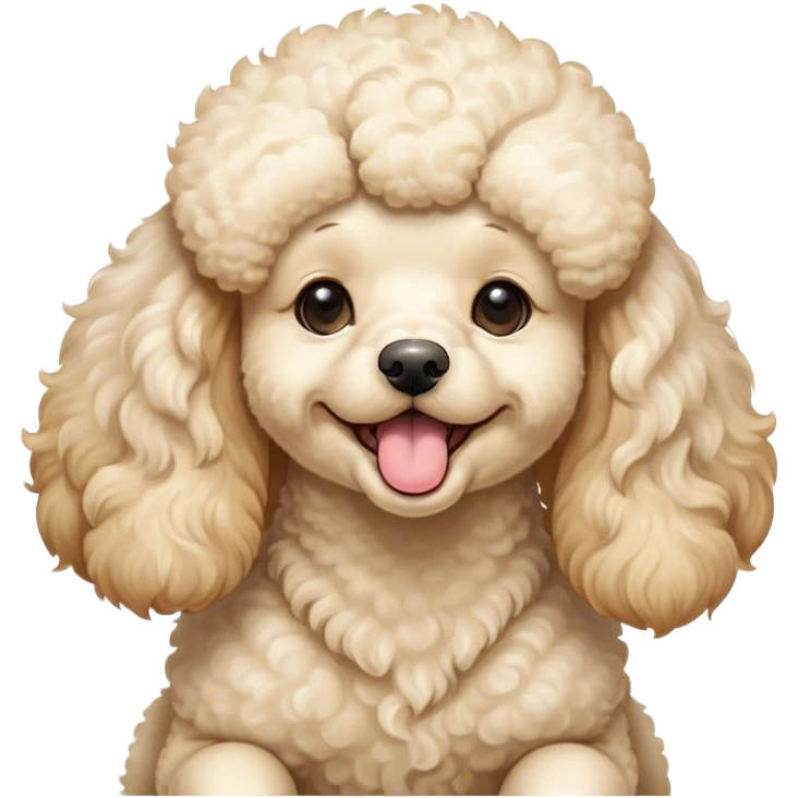 Cinematic Cute Yawning Cream Poodle Portrait Emoji, Head tilted slightly with a dramatic, wide-open yawn, displaying a soft, curly cream Fur with delicate texture, floppy ears slightly drooping, round warm eyes barely open in drowsy contentment, Simplified yet irresistibly adorable features, highly detailed, glowing with a soft, cozy glow, high shine, relaxed yet expressive, stylized with a touch of whimsy, bright and endearing, soft glowing outline, capturing the essence of a sleepy yet affectionate companion, so drowsy it feels like it could stretch right out of the screen and curl up for a nap! emoji