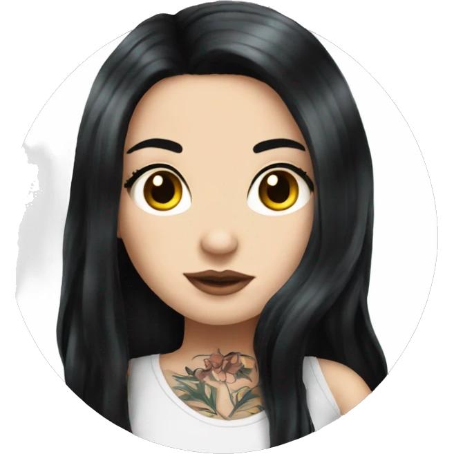 beautiful white girl with tattoos, with long black hair  emoji