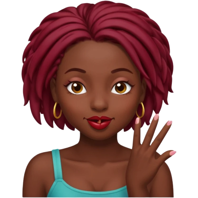 A dark skin, black girl with short burgundy locs  winking and blowing a kiss emoji