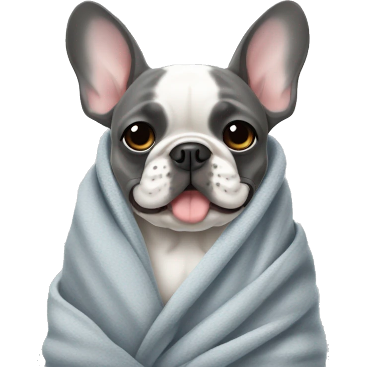 French bulldog grey in a blanket emoji