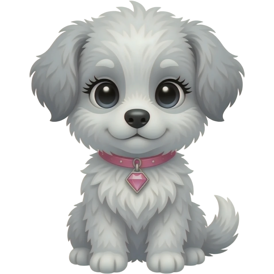 pretty shades of grey fluffy girl puppy, long eye lashes, pink diamond collar emoji