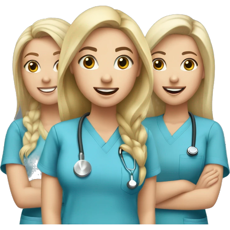 Three girls one brunette white girl two blonde girls in scrubs  emoji