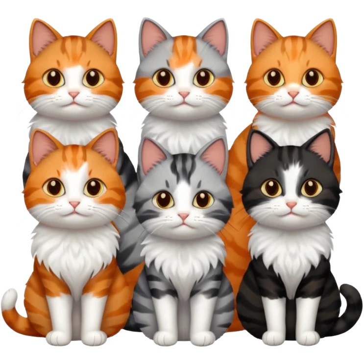 6 cats with different coloured coats emoji