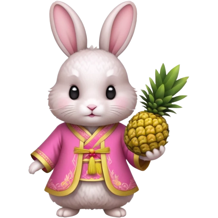 rabbit, wearing pink chinese ancient custome, with pine apple emoji