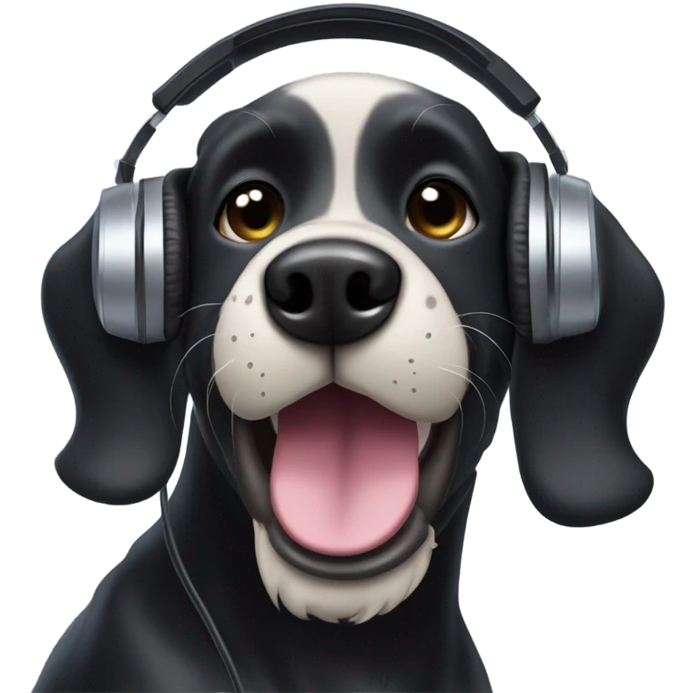 black dog with black beard on chin DJ emoji