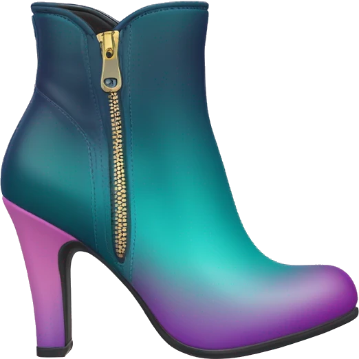 Realistic isolated top view of a pair of dark teal,purple,pastel pink,pastel purple and pastel yellow ombre high heel zippered ankle bootie boots. emoji